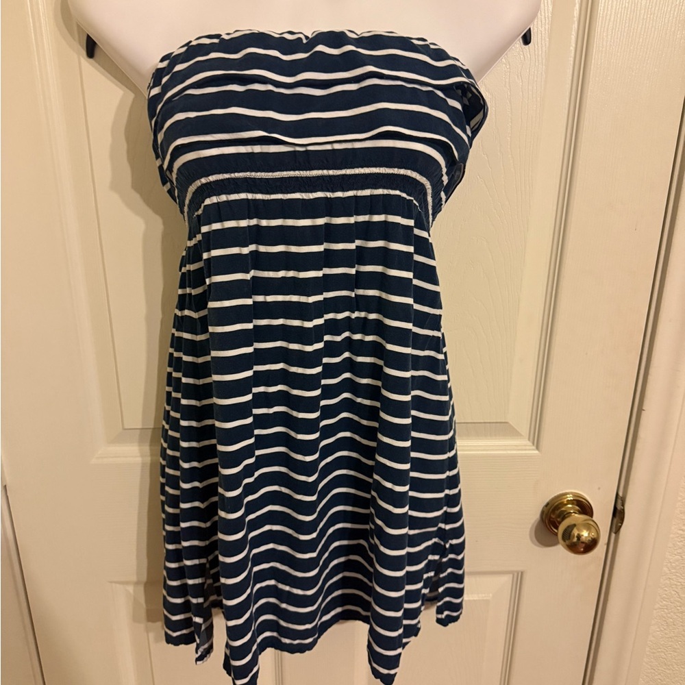 EUC Escapada Navy and White Striped Strapless Dress/Beach Coverup